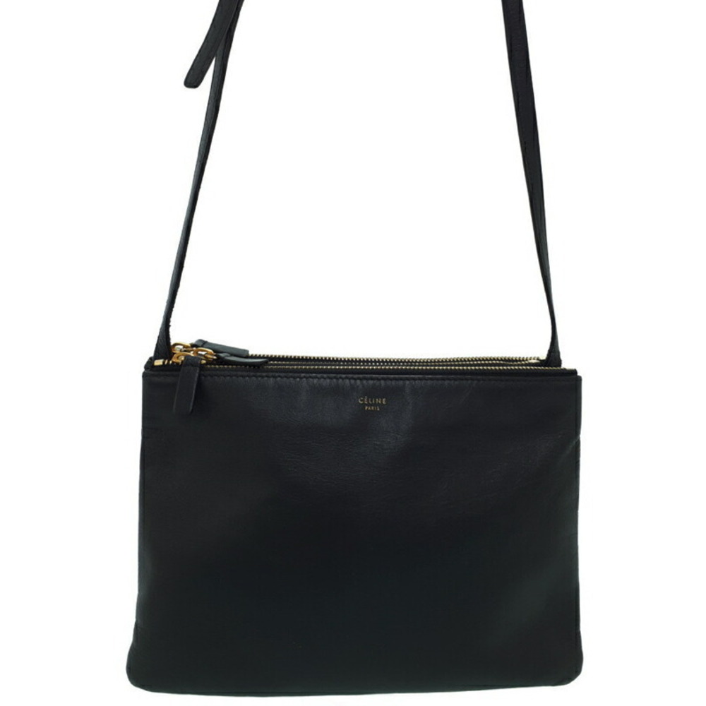 Celine Trio Leather Crossbody Bag Black